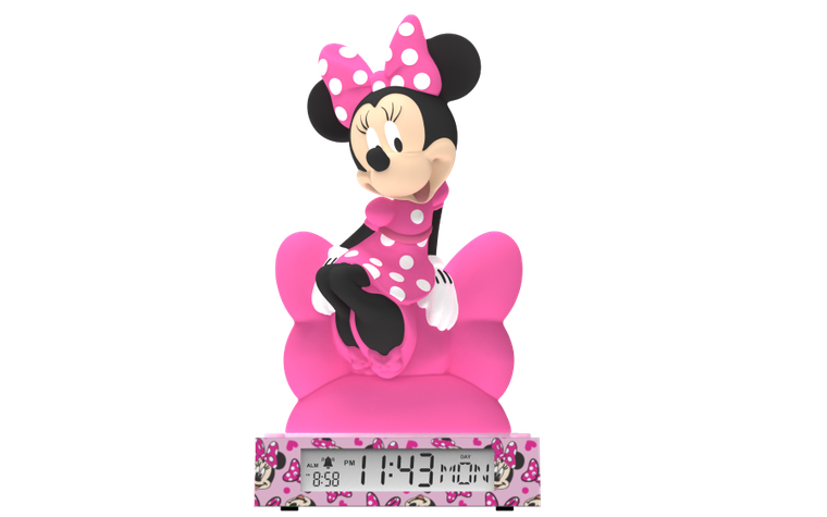 Myszka Minnie, lampka 3D z budzikiem