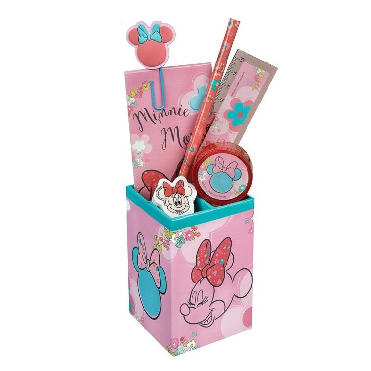 Myszka Minnie, pojemnik z przyborami szkolnymi, 7 elementów