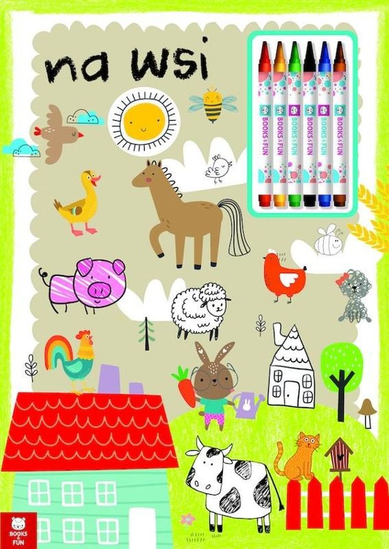 Na wsi. Kolorowanka z kredkami