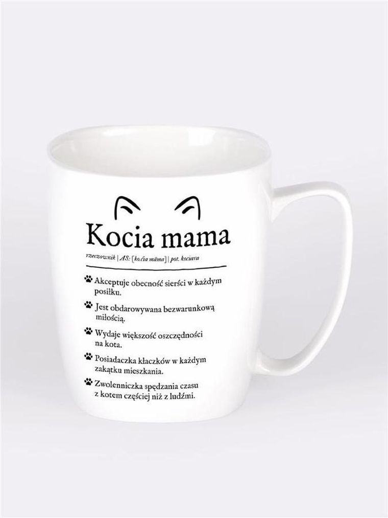 Nadwyraz, kubek ceramiczny, biały, kocia mama