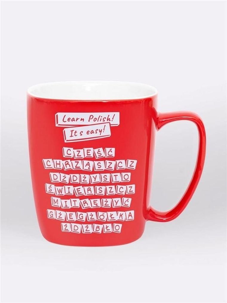 Nadwyraz, kubek ceramiczny, czerwony, Learn Polish! It's easy