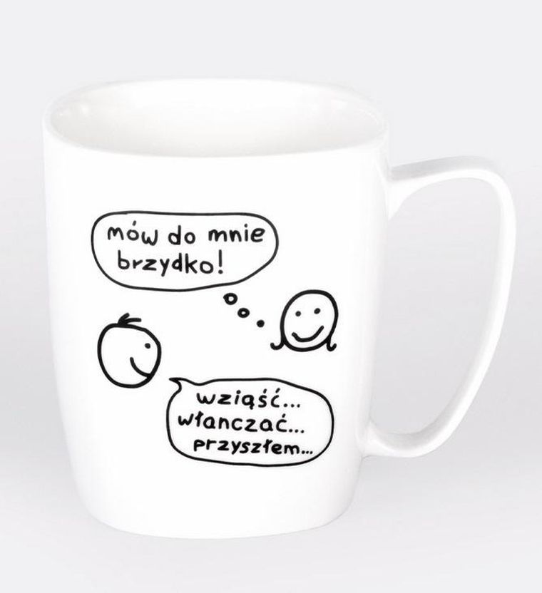 Nadwyraz, kubek ceramiczny, Mów do mnie brzydko, biały