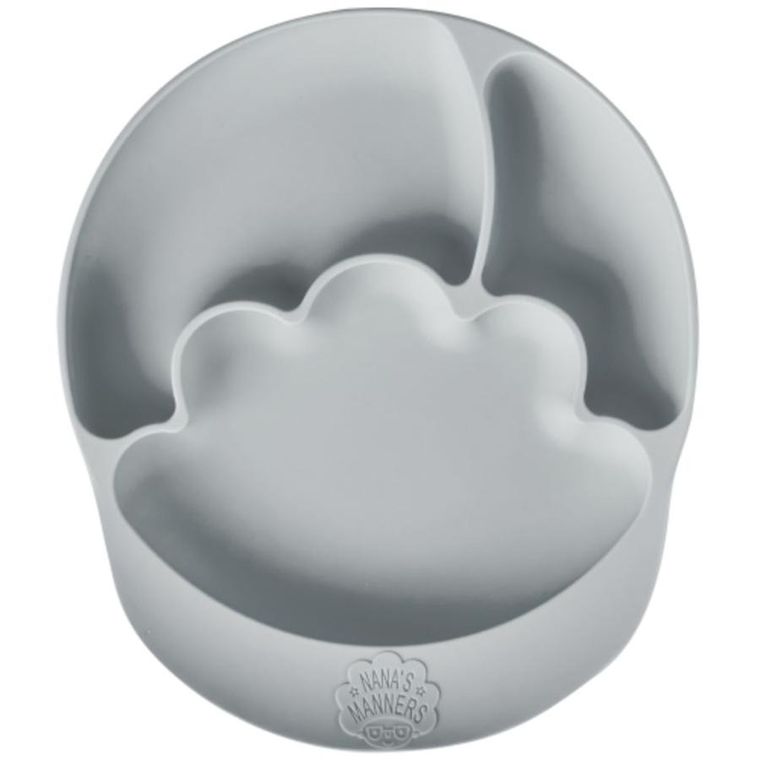 Nana's Manners, talerz silikonowy, trójdzielny z przyssawką, szary