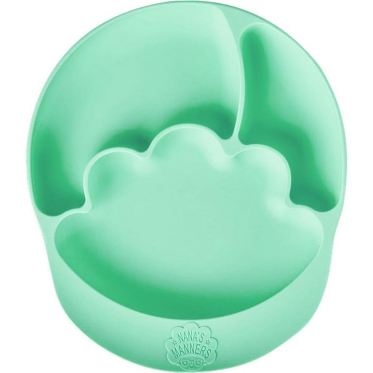 Nana's Manners, talerz silikonowy, trójdzielny z przyssawką, zielony