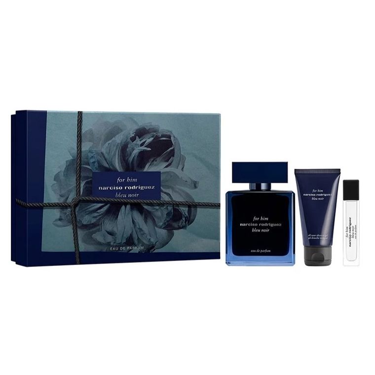 Narciso Rodriguez, For Him Bleu Noir, zestaw: woda perfumowana, spray, 100 ml + żel pod prysznic, 50 ml + woda perfumowana, spray, 10 ml
