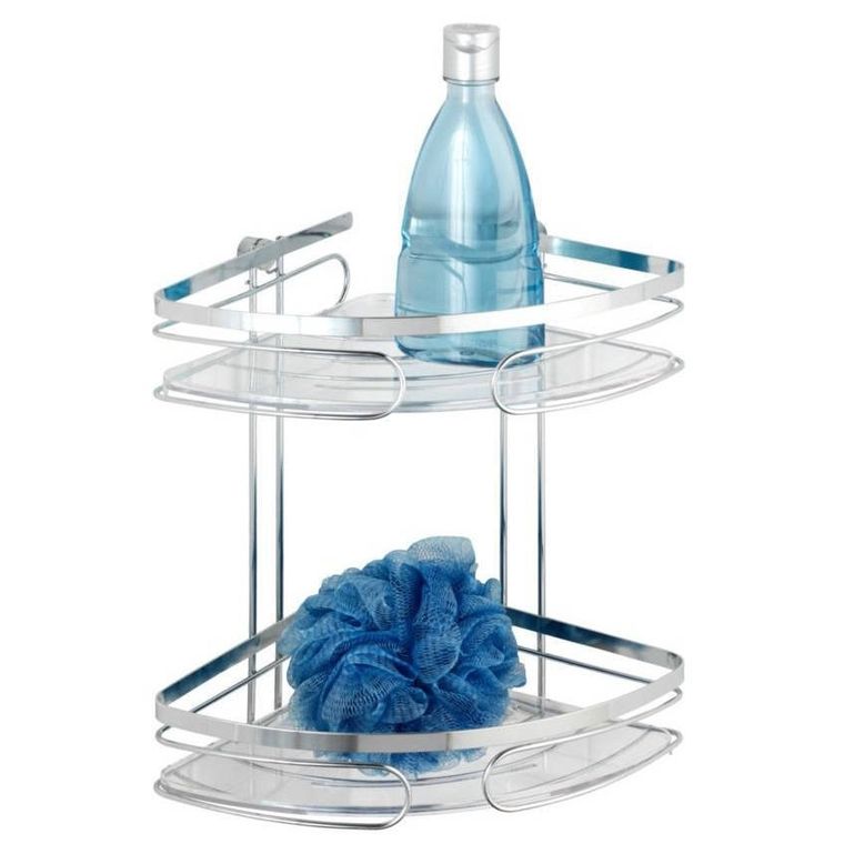 Narożna półka łazienkowa, premium, 2 poziomy, stal nierdzewna