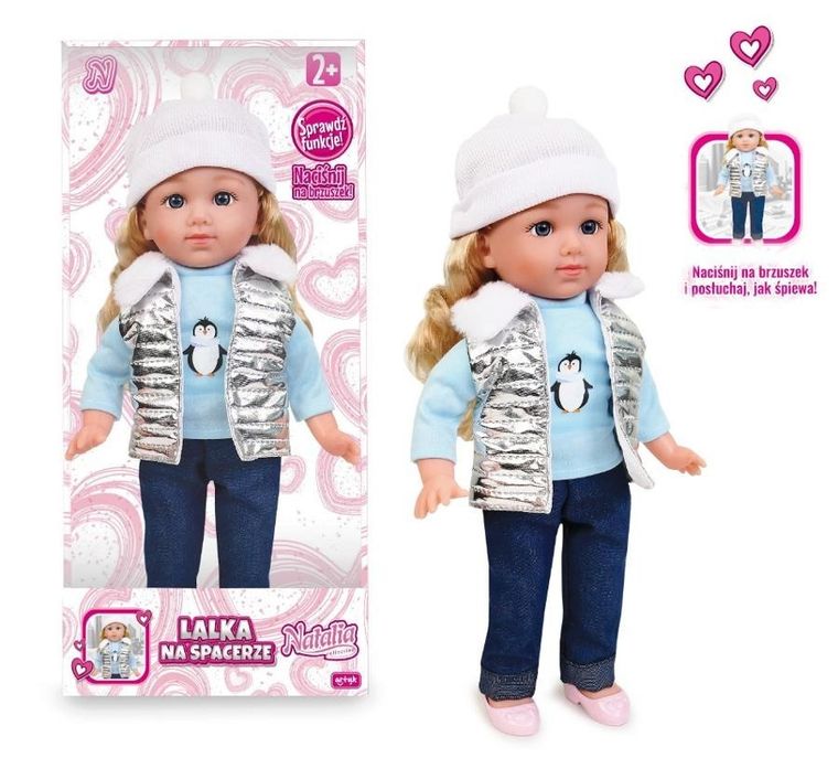 Natalia, lalka bobas w srebrnej kamizelce, 36 cm