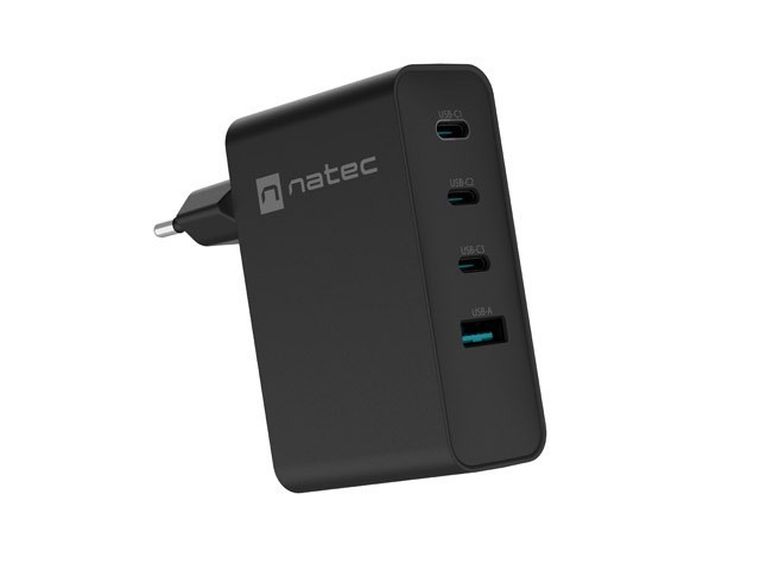 Natec, ładowarka sieciowa, RIBERA GAN 3X USB-C 1X USB-A, 100W, czarna