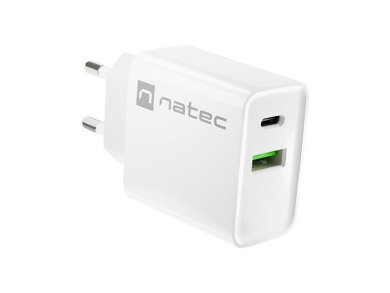 Natec Ładowarka Sieciowa Ribera USB-a + USB-c 20w Power Delivery, biała Nuc-2061