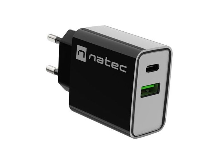 Natec Ładowarka Sieciowa Ribera USB-a + USB-c 20w Power Delivery, czarna Nuc-2062