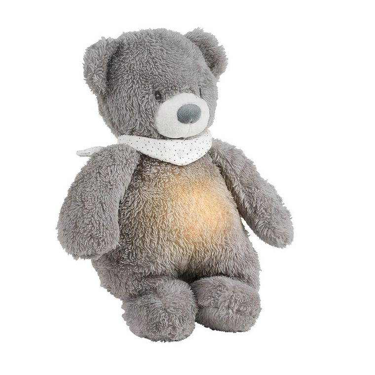 Nattou, Miś, lampka nocna pluszowa 4w1 z czujnikiem płaczu, Sleepy Bear, szary, 0m+