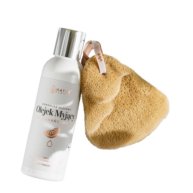 Natur Planet, Duet Idealny, olejek myjący, pomarańczowy + gąbka do twarzy