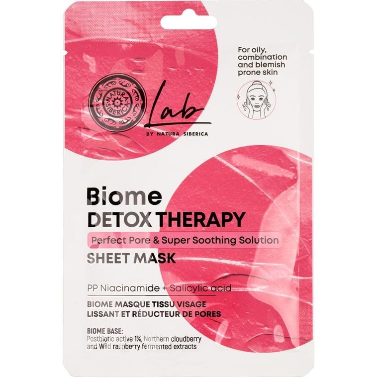 Natura Siberica, Lab Biome Detox Therapy, oczyszczająco-wygładzająca maska w płachcie, 25g