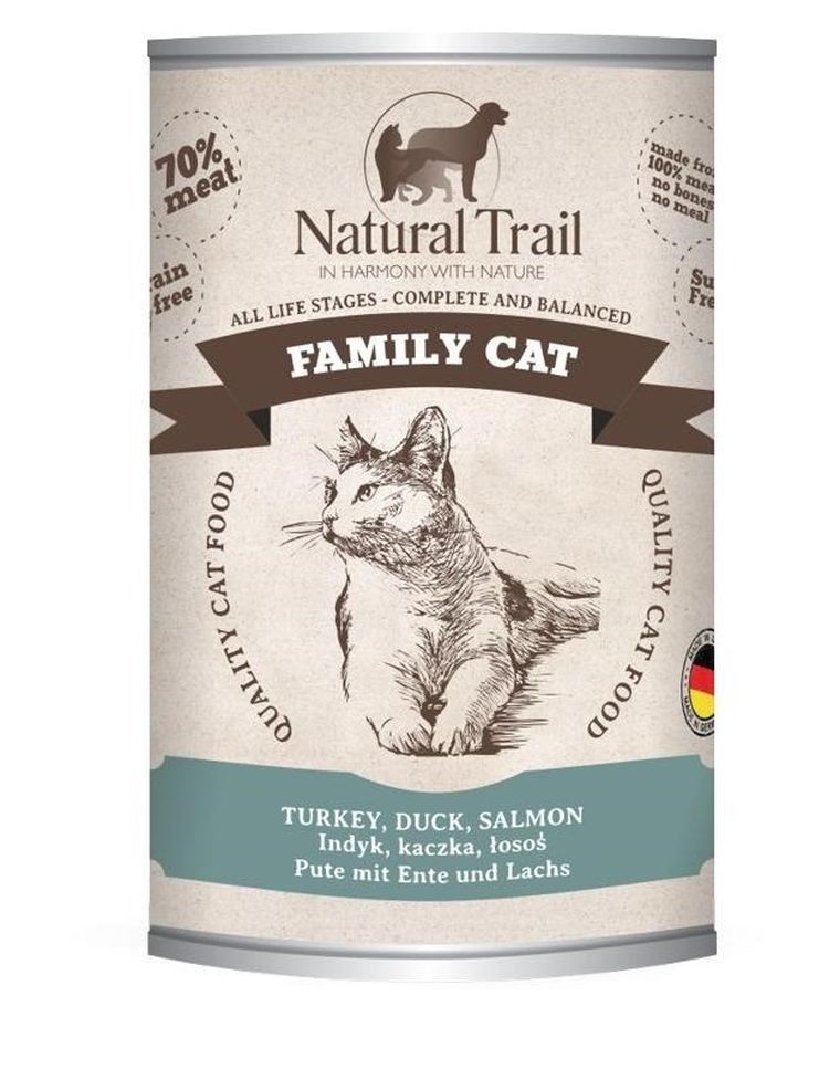 Natural Trail, Cat Family, indyk z kaczką, karma mokra dla kotów, 400g
