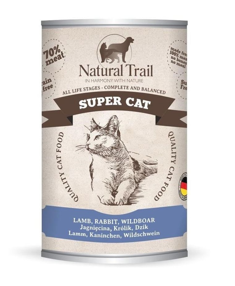 Natural Trail, Cat Super, mokra karma dla kota, jagnięcina/królik/dziczyzna, 400 g