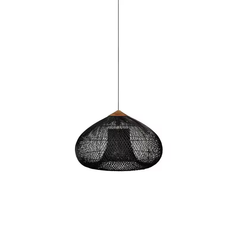 naturalna, lampa rattanowa, sufitowa wisząca, czarna, 40 cm