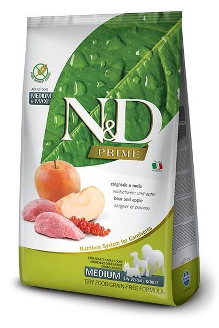 N&D Prime, Dog, Wild Boar and Apple, Adult Medium & Maxi, karma sucha dla psa, 12 kg