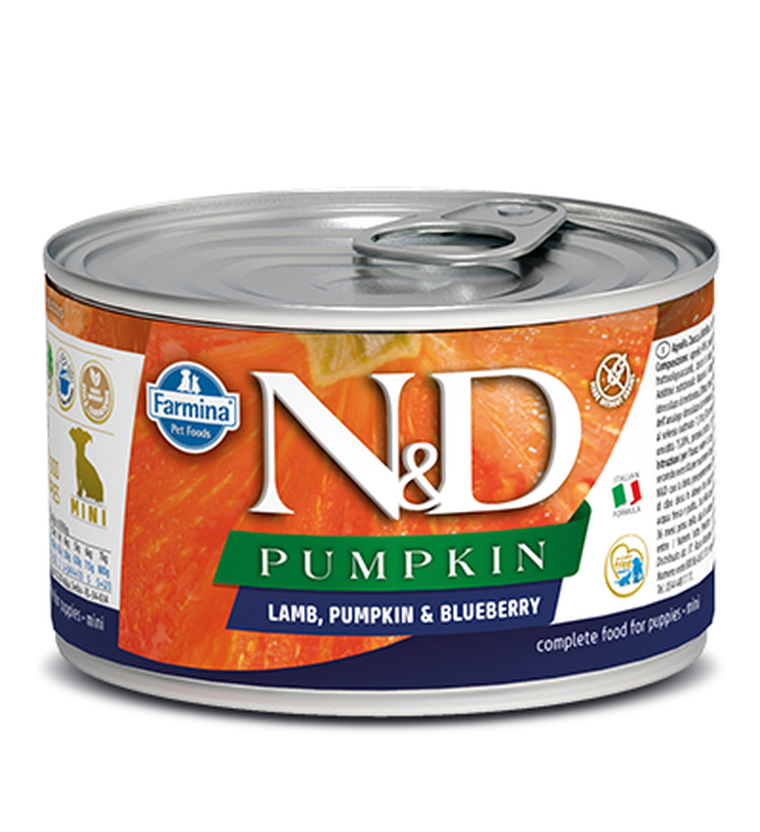 N&D Pumpkin, karma dla szczeniąt, jagnięcina, dynia i borówka, 285 g