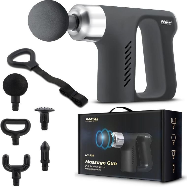 Neo-Sport, pistolet do masażu ciała, 5 nakładek, czarny