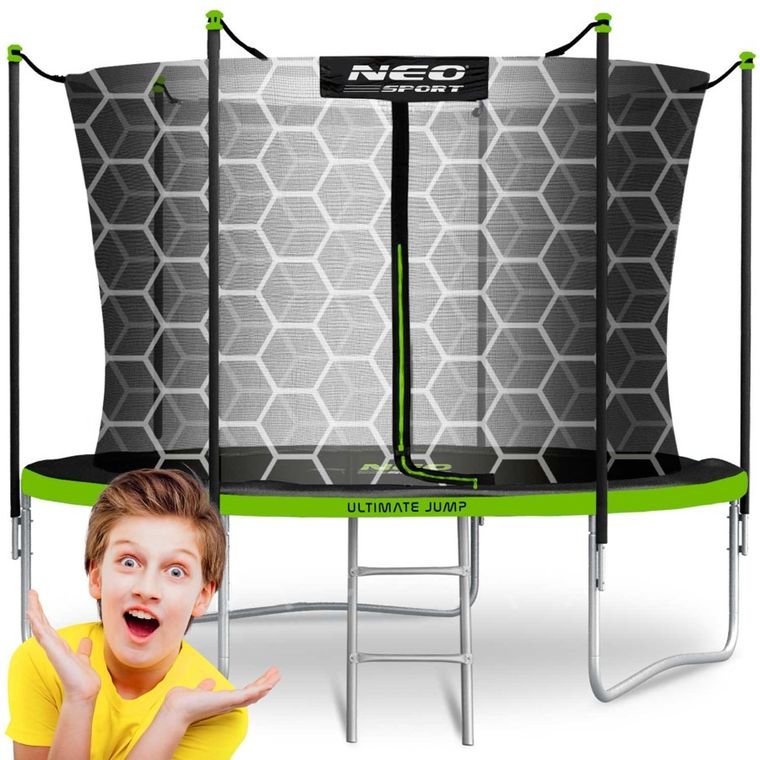 Neo-Sport, trampolina ogrodowa z siatką wewnętrzną i drabinką, 8ft/252 cm