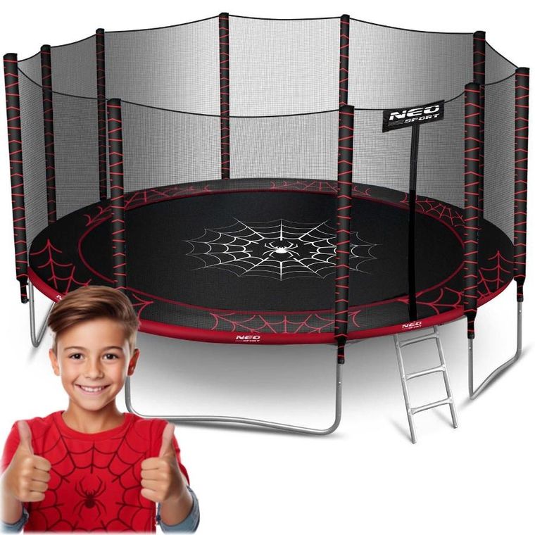Neo-Sport, trampolina ogrodowa z siatką zewnętrzną i drabinką, 15ft/465 cm