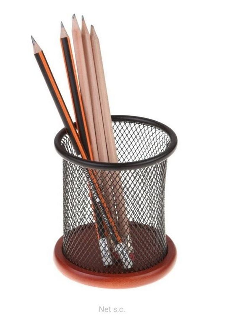 Net, metalowy pojemnik na przybory szkolne, czarny z drewnem