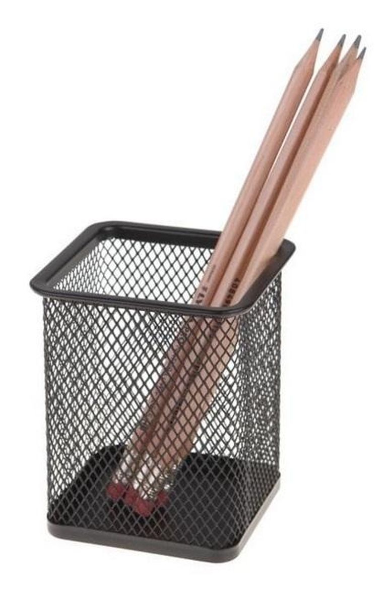 Net, metalowy pojemnik na przybory szkolne, kwadratowy, czarny