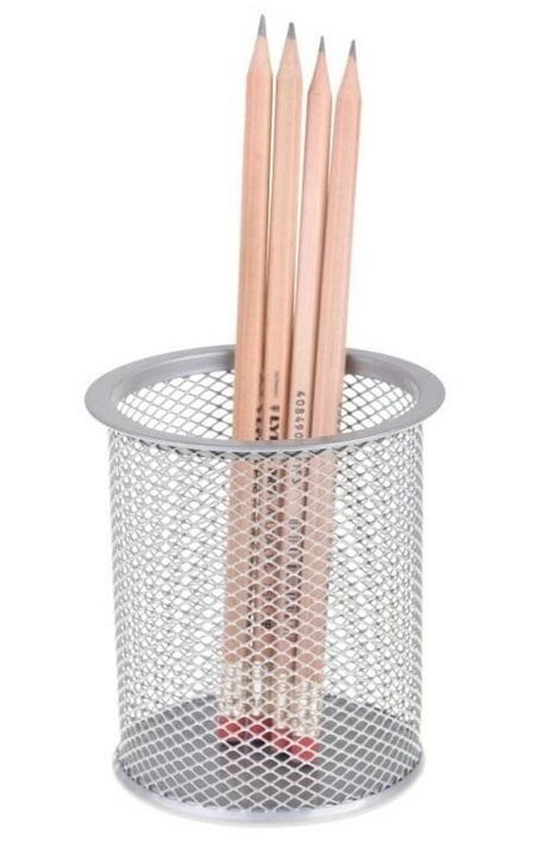 Net, metalowy pojemnik na przybory szkolne, okrągły duży, srebrny