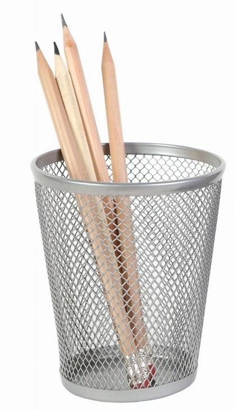 Net, metalowy pojemnik na przybory szkolne, skośny, srebrny