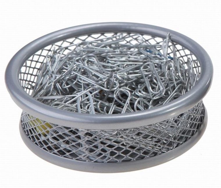 Net, okrągły pojemnik na spinacze, mały, srebrny