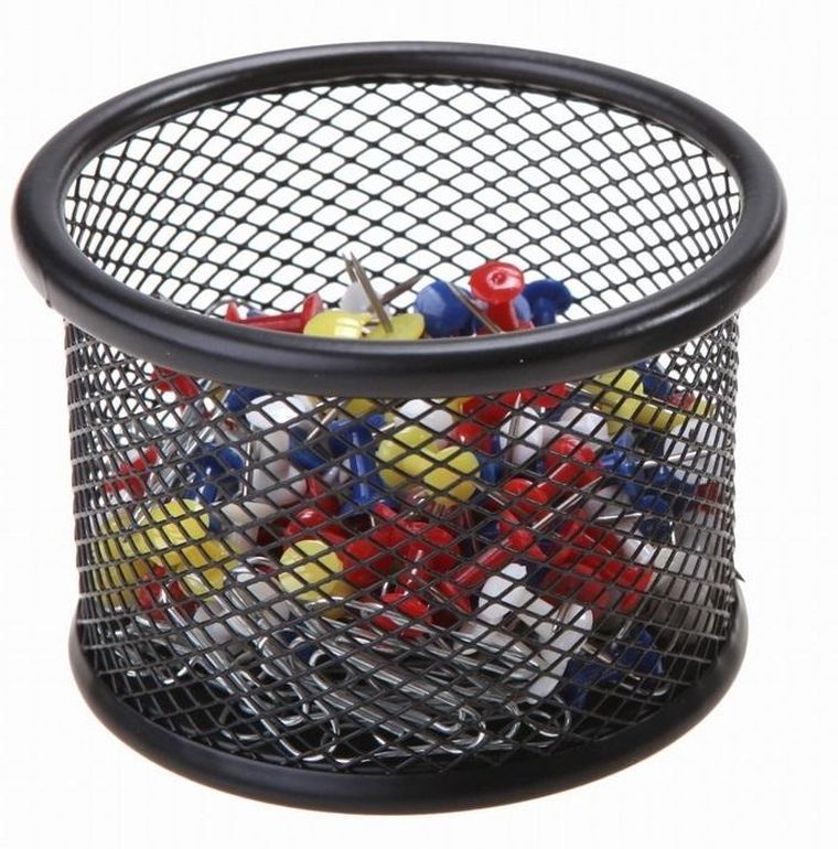 Net, okrągły pojemnik na spinacze, średni, czarny