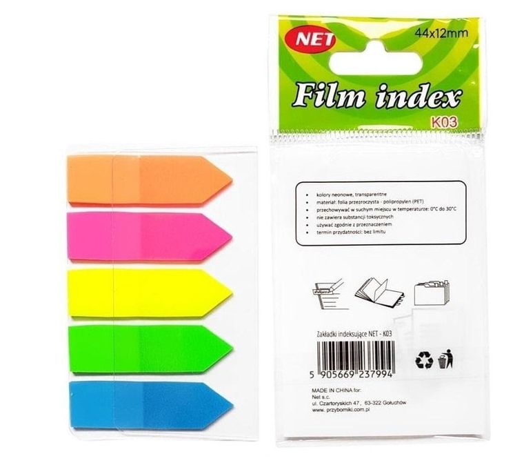 Net, zakładki indeksujące, neon, transparentne, 5 kolorów