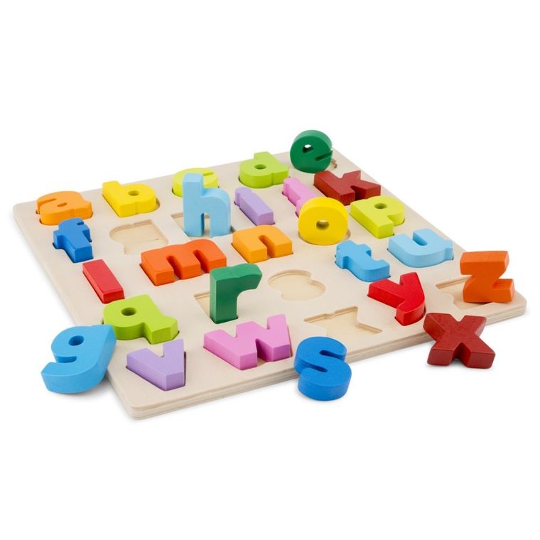 New Classic Toys, alfabet małe litery, drewniane puzzle