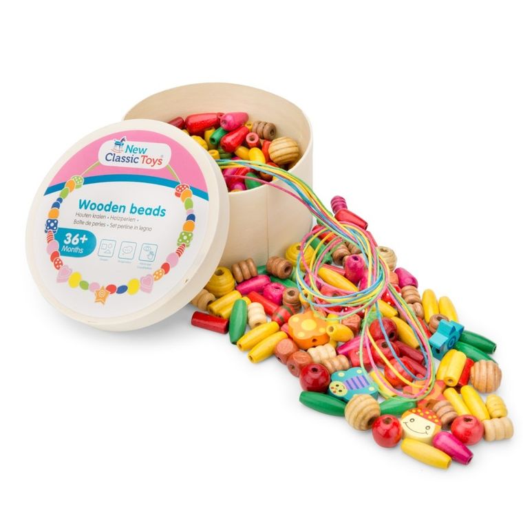 New Classic Toys, drewniane koraliki, 100 gramów