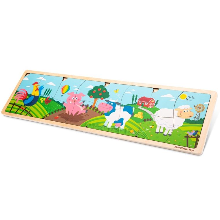 New Classic Toys, farma, drewniane puzzle 4w1