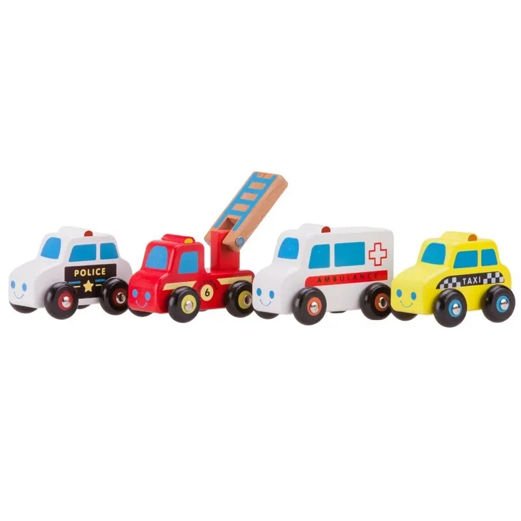 New Classic Toys, pojazdy drewniane, 4 szt.