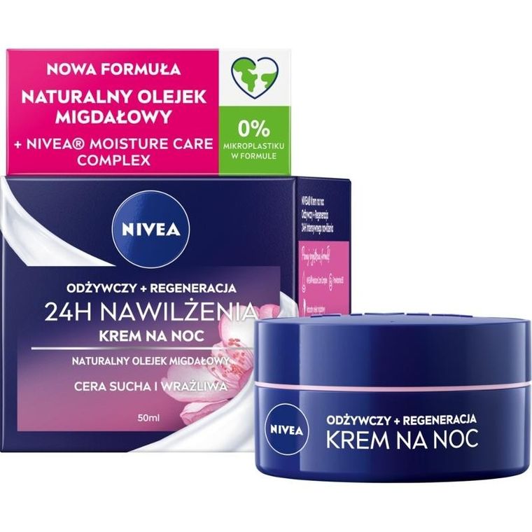 Nivea 24h nawilżenia + regeneracja, odżywczy krem na noc, do cery suchej i wrażliwej, 50 ml