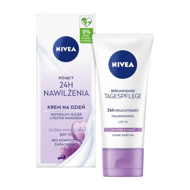 Nivea, 24H, nawilżenia kojący krem na dzień SPF15, 50 ml