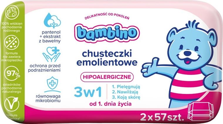 Nivea Bambino, chusteczki emolientowe 3w1, hipoalergiczne, 2-57 szt.