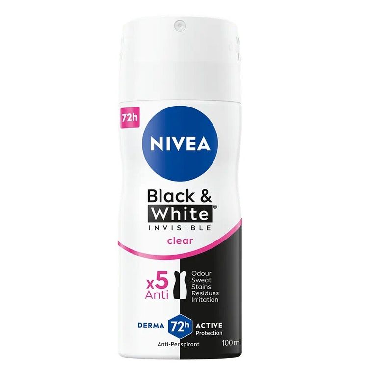Nivea, Black&White Invisible Clear, antyperspirant, spray, 100 ml