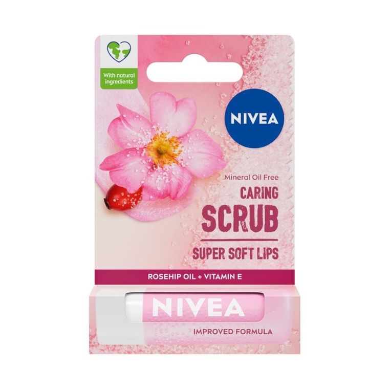 Nivea, Caring Scrub, pielęgnujący peeling do ust, dzika róża, 4.8g