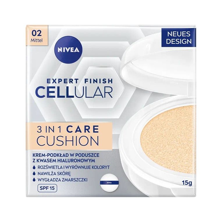 Nivea, Expert Finish Cellular 3in1 Care Cushion, krem-podkład w poduszce, SPF15 02 Medium, 15 ml