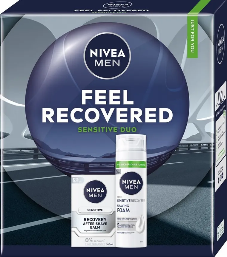 Nivea, Feel Recovered, zestaw prezentowy męski: balsam po goleniu, 100 ml + pianka do golenia, 200 ml