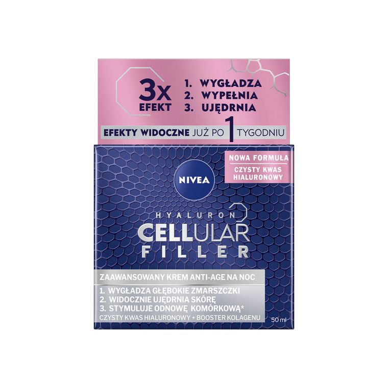 Nivea, Hyaluron Cellular Filler + Widoczne Ujędrnienie, przeciwzmarszczkowy krem na noc, 50 ml