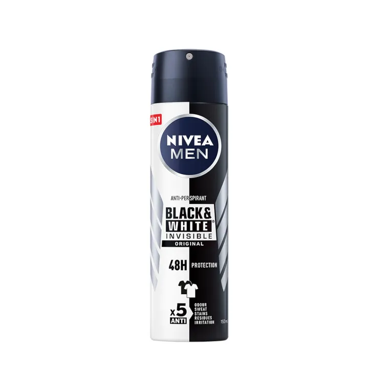 Nivea, Invisible Black&White, dezodorant, spray, męski, 150 ml