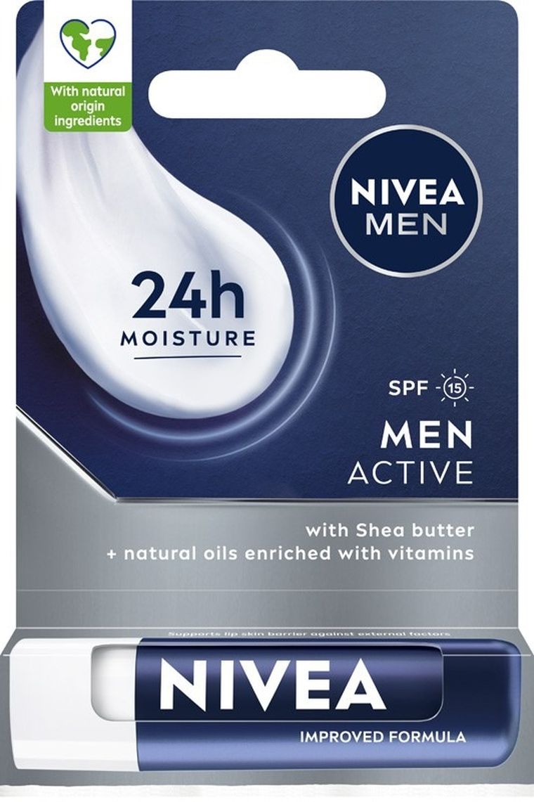 Nivea, Men Active, pielęgnująca, pomadka do ust, SPF15, 4.8g