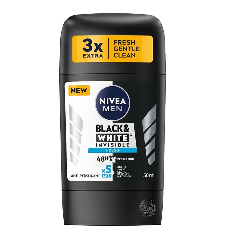 Nivea, Men Black&White Invisible Fresh, antyperspirant w sztyfcie, 50 ml