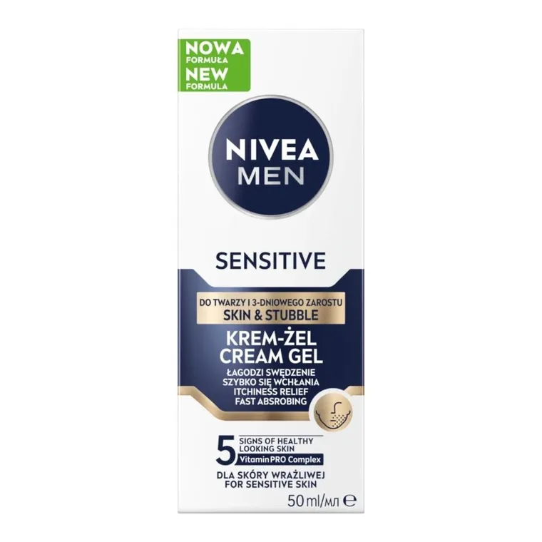 Nivea, Men Sensitive, krem-żel do twarzy i 3-dniowego zarostu, 50 ml