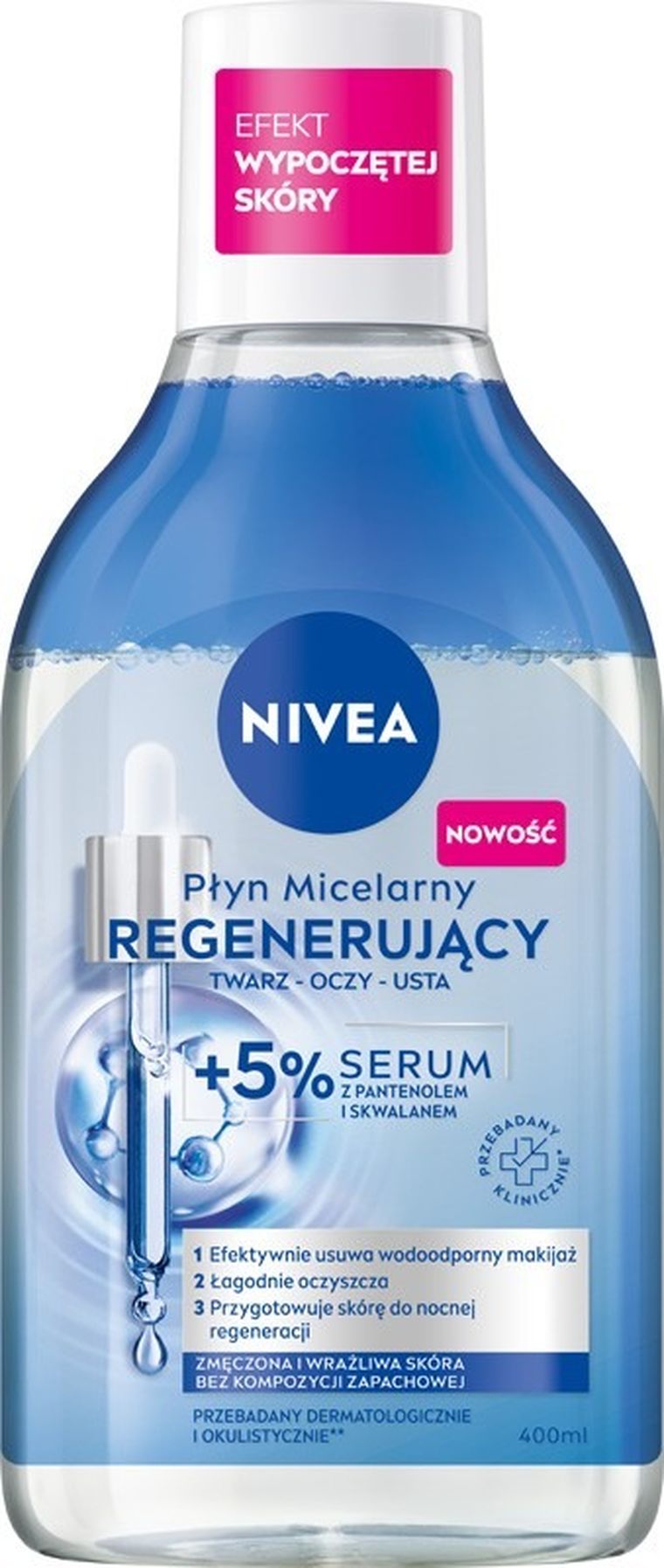 Nivea, płyn micelarny regenerujący twarz-oczy-usta + 5% serum, 400 ml