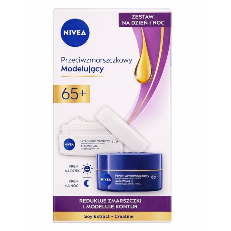 Nivea, Przeciwzmarszczkowy + Modelujący, zestaw krem do twarzy na dzień i noc, 2-50 ml